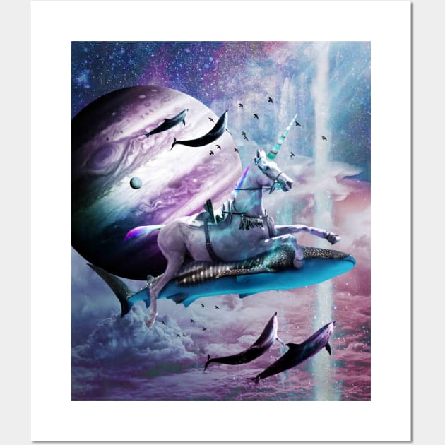 Unicorn Riding Shark In Space Wall Art by Random Galaxy